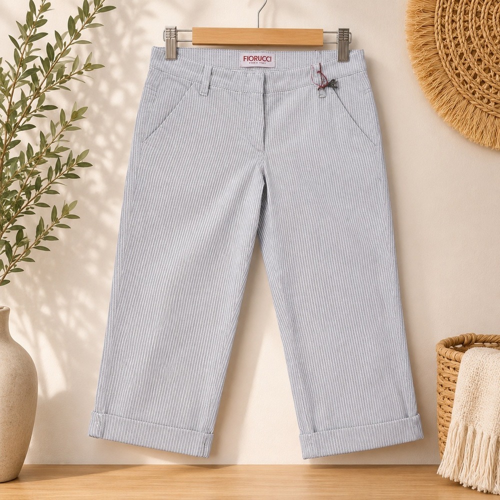 Fiorucci Capri Pants Women 26 Blue White Pinstripe Made in Italy Y2K NWT